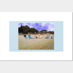 Beach with empty  chairs near St. Tropez, le Provence, France Posters and Art